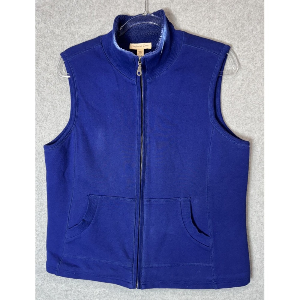 Coldwater Creek Vest Womens‎ Large Blue Sherpa Lined Full Zip Sleeveless Pockets